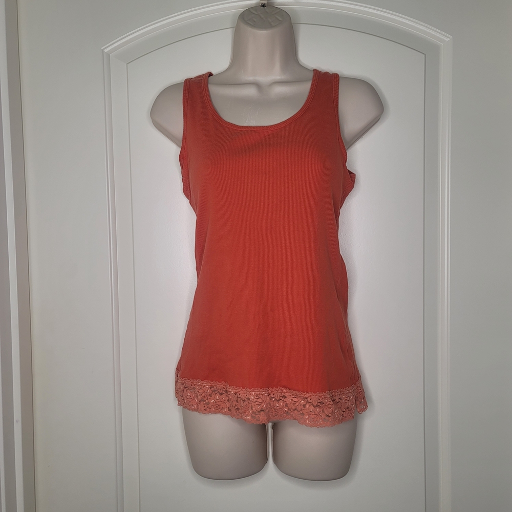 Vintage Y2k Lace Cami Orange Lace-Hem Tank Top